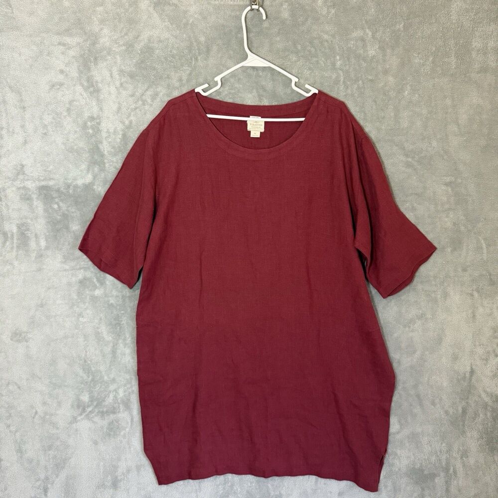 Vikolino 100% European Linen Tunic Top Red XL Lagenlook Dress Oversize Pockets